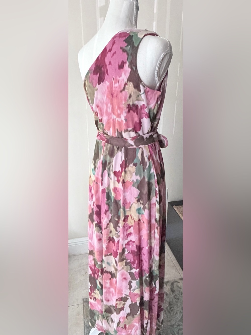 Nicole Miller Pink Floral One-Shoulder Maxi Dress - Picture 7 of 8